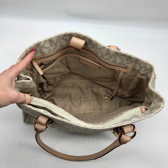 Michael Kors Vanilla Monogram Canvas Jet Set Work Tote Bag - Picture 10 of 11